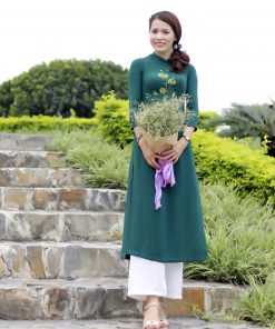 Áo dài vẽ tay xanh lá cây-HA190405