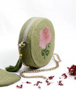 Túi tròn vẽ tay màu xanh phối trắng-HT190503