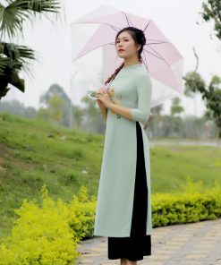 Áo dài vẽ tay xanh bạc hà-HA190404