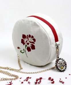 Túi tròn vẽ tay màu trắng ngà-HT190504