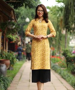 Áo dài cà bông hoa nhí vàng-HA190101