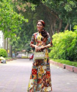 Áo dài họa tiết vẽ sơn dầu-HA191008