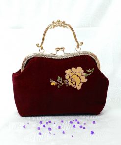 Túi xách nhung đỏ đô vẽ tay cao cấp