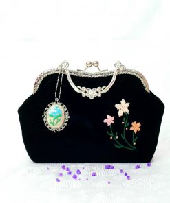 TÚI XÁCH NHUNG ĐEN THÊU TAY CAO CẤP